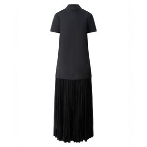 Black Short-Sleeve Maxi Dress with Pleated Skirt